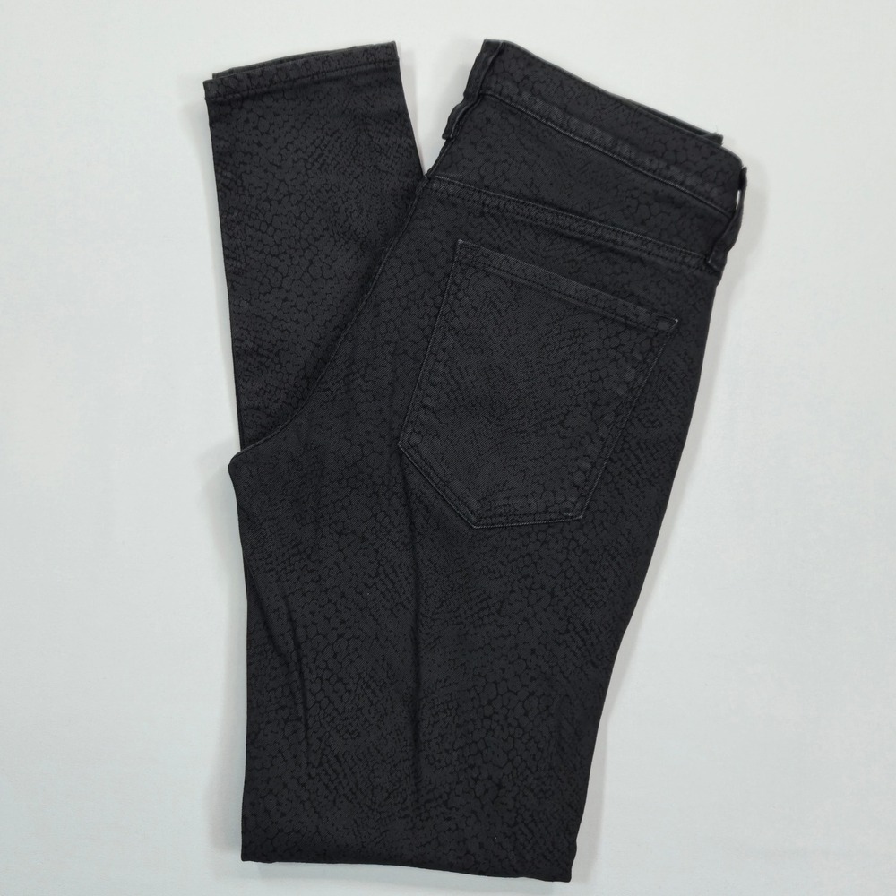Banana Republic Premium Denim Womens 27L Mid-Rise Skinny Jeans Black Snake Print